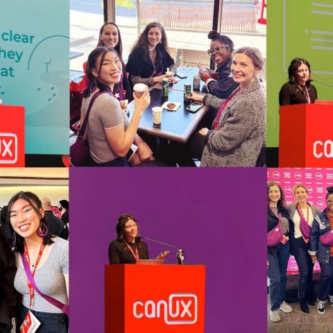 A collage of photos showing the Outwitly Team at the 2023 CanUX conference.