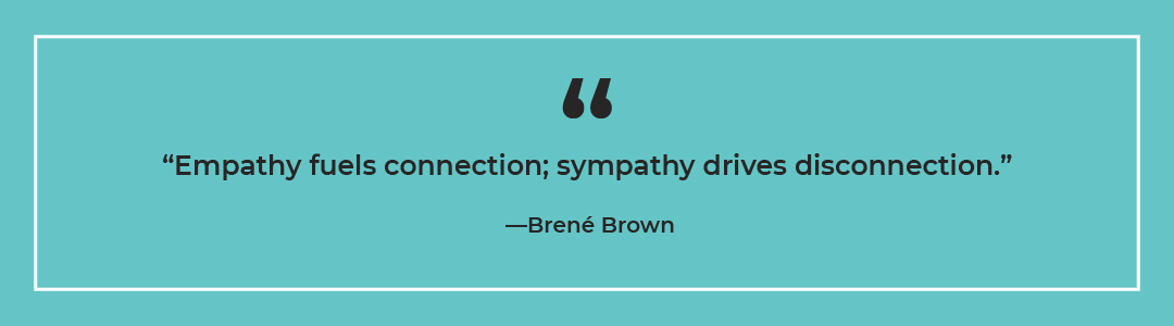 A quote about empathy vs sympathy from Brene Brown. (Empathy is a limitation of AI in UX Research.)