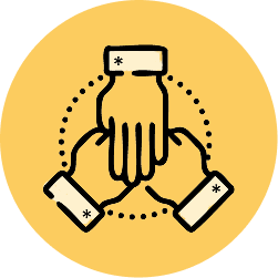 three hands on top of eachother in middle