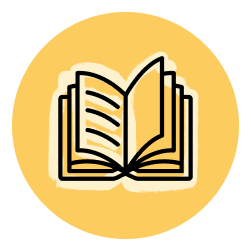 Open book icon on yellow circle, symbol for reading, education, library resources, and study materials.